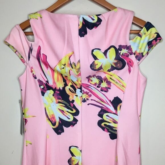 Tahari Sz 6 Floral Cold Shoulder Sheath Dress - Picture 4 of 7